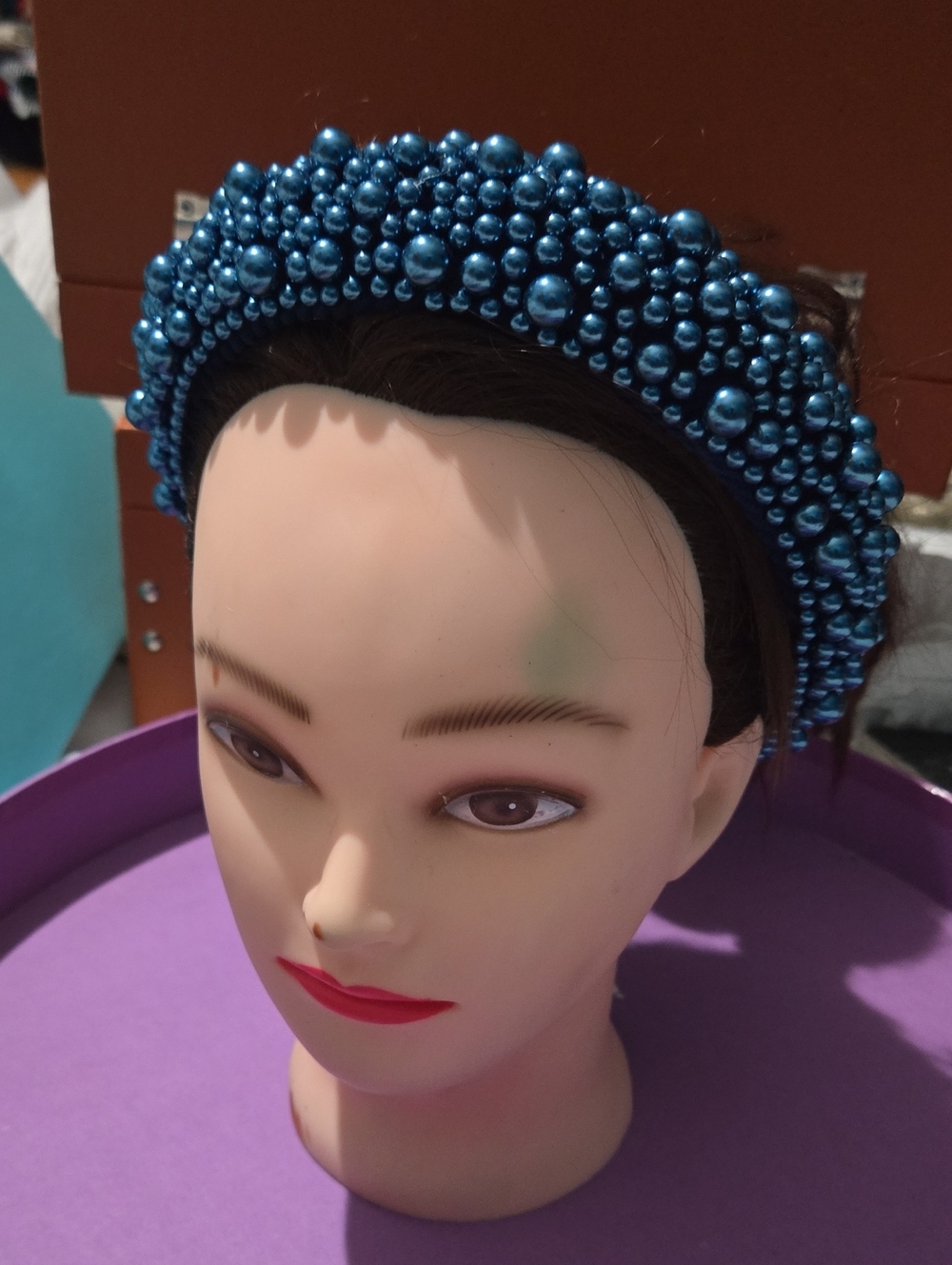 Blue Pearl Beaded Padded Headband